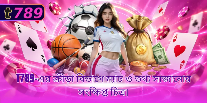 T789-এর ক্রীড়া বিভাগে ম্যাচ ও তথ্য সাজানোর সংক্ষিপ্ত চিত্র।