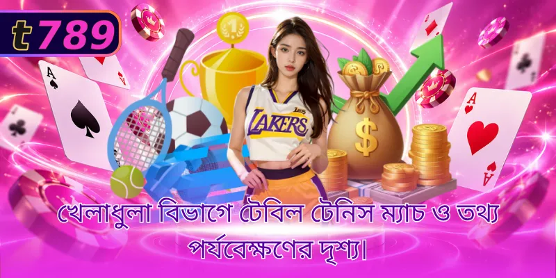 খেলাধুলা বিভাগে টেবিল টেনিস ম্যাচ ও তথ্য পর্যবেক্ষণের দৃশ্য।